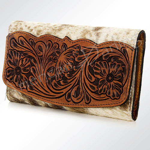 Hair on Hide Wallet with Tooled Leather