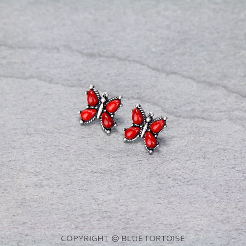 Butterfly Stone Stud Earrings