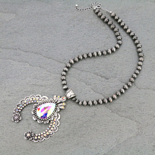 Western Glass Stone Squash Blossom Necklace